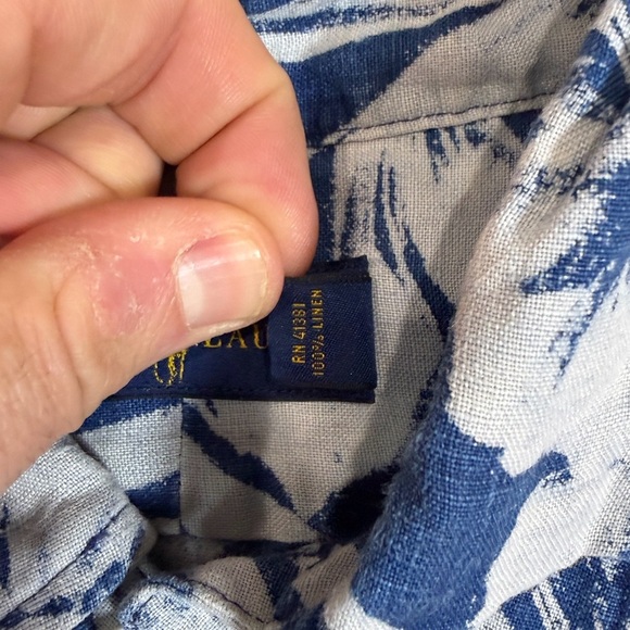 Polo Ralph Lauren Size Small 100% Linen Navy Floral Nautical Men's Shirt - Picture 3 of 7